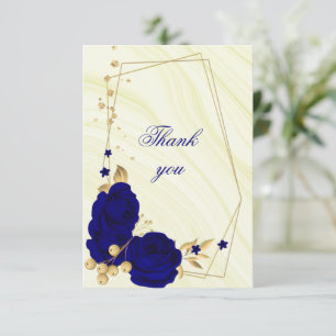 royal blue gold floral geometric thank you card