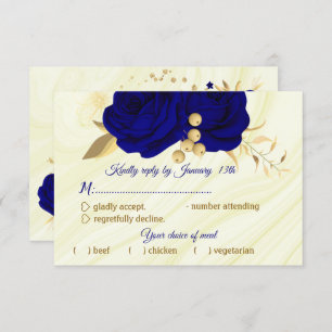 royal blue gold floral marble meal choice RSVP card