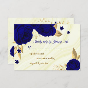 royal blue gold floral marble  RSVP card