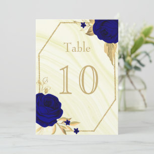 royal blue gold floral marble table number