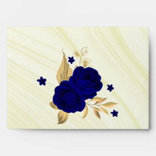 royal blue gold floral marble wedding envelope