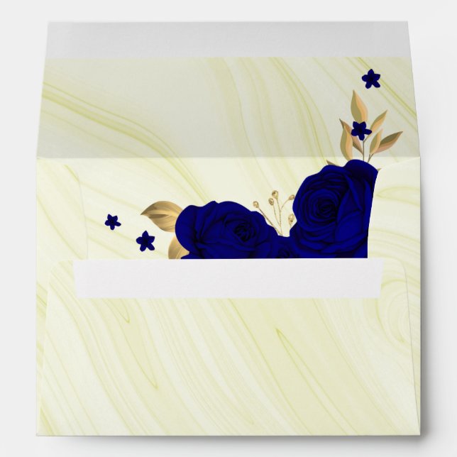 royal blue gold floral marble wedding envelope (Back (Bottom))