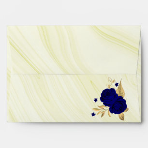 royal blue gold floral marble wedding envelope