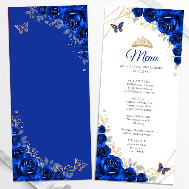 Royal Blue Gold Floral Quinceanera Menu (Creator Uploaded)