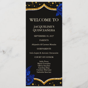 Royal Blue Gold Floral Quinceanera Program Menu