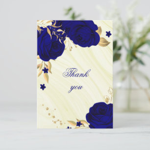 royal blue gold floral thank you card