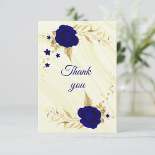 royal blue gold floral thank you card
