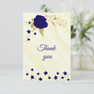 royal blue gold floral thank you card