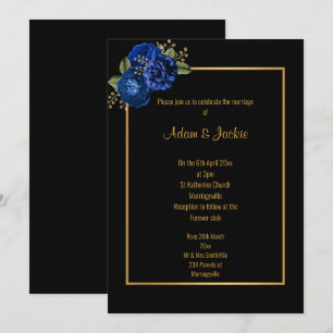 ROYAL BLUE GOLD FLORAL WEDDING INVITATION