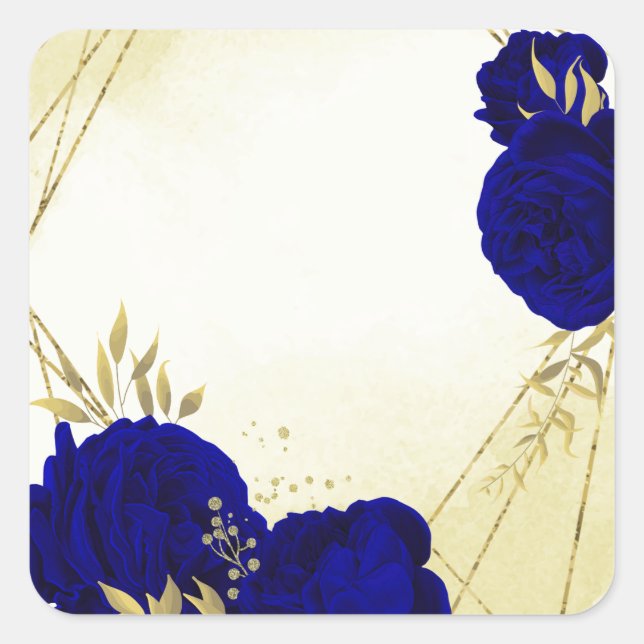 royal blue gold floral wedding square sticker (Front)