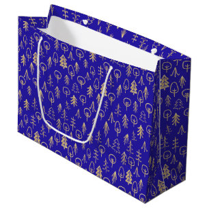Royal Blue Gold Foil Forest Pattern Large Gift Bag