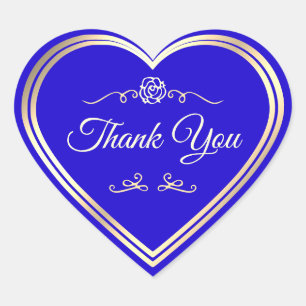 Royal Blue Gold Frame Vintage Rose Cute Thank You Heart Sticker