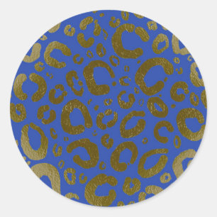 Royal Blue & Gold Glam Leopard Print Party Classic Round Sticker
