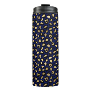 Royal Blue & Gold Glam Leopard Spots Print Thermal Tumbler
