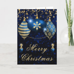 Royal Blue & Gold Glitter  Baubles Christmas Holiday Card