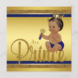 Royal Blue Gold Glitter Ethnic Prince Baby Shower Invitation