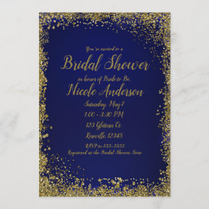 Royal Blue Gold Glitter Glam Modern Bridal Shower Invitation
