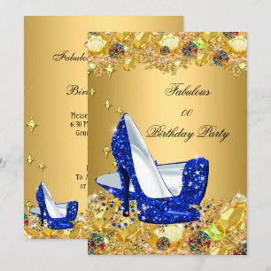 Royal Blue Gold Glitter High Heels Fabulous Party Invitation