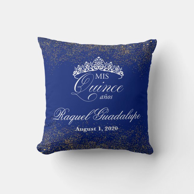 Royal blue & Gold Glitter Mis XV 16" Pillow (Front)