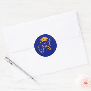 Royal Blue Gold Grad Script 2025 Envelope Seals