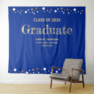 Royal Blue Gold graduation Class of 2024 backdrop Tapestry