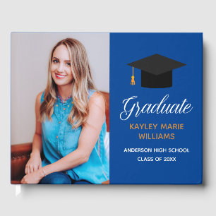 Royal Blue Gold Graduation Photo 2025 Autograph Guest Book