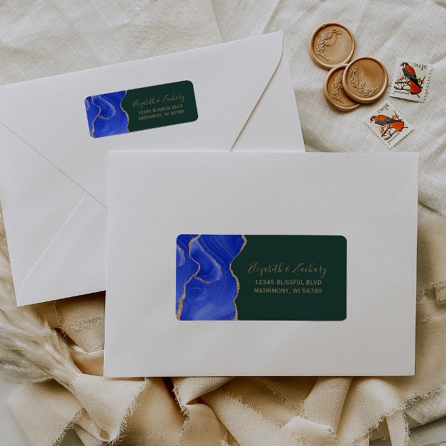 Royal Blue Gold Green Wedding Return Address (Creator Uploaded)