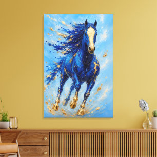 Royal Blue Gold Horse Canvas Print