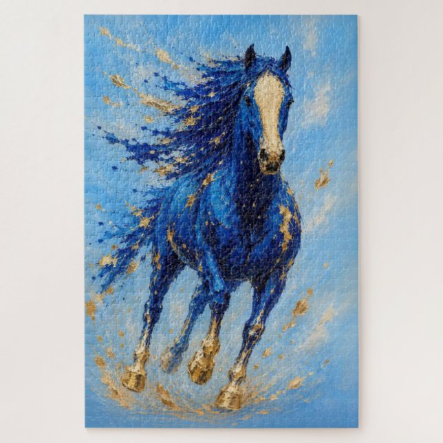 Royal Blue Gold Horse Puzzle (Vertical)