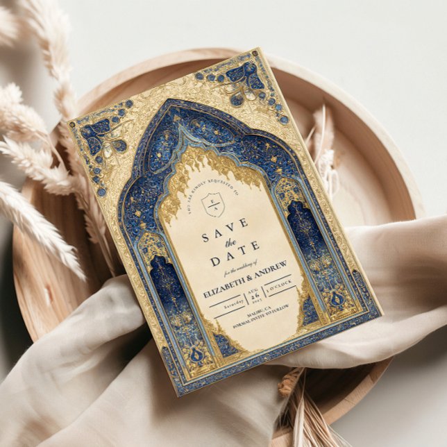 Royal Blue Gold Islamic Wedding Save The Date (Creator Uploaded)