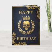 Royal Blue & Gold King of the Dead Birthday Card
