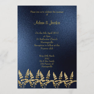 ROYAL BLUE gold leaf ELEGANT CLASSY WEDDING Invitation