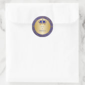 Royal Blue & Gold Little Prince Crown Classic Round Sticker (Bag)