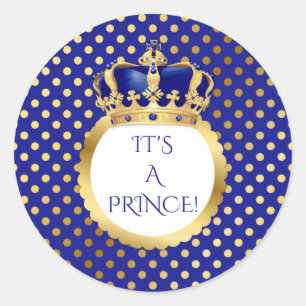 Royal Blue & Gold Little Prince Crown Classic Round Sticker