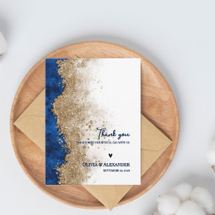 Royal Blue Gold Luxury Formal Wedding Thank You Postcard