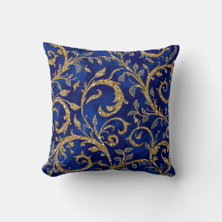 Royal Blue & Gold Pattern Cushion