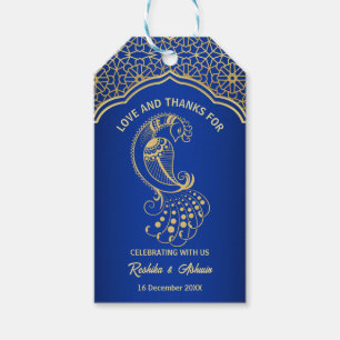 Royal blue gold peacock Indian Arabian design Gift Tags