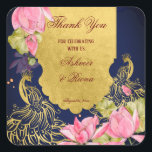 Royal blue gold peacock lotus Indian wedding Square Sticker<br><div class="desc">Royal blue gold peacock pink lotus Indian wedding personalised thank you favour stickers.</div>