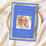 Royal blue gold photo birthday invitation<br><div class="desc">An elegant,  modern,  simple birthday invitation.  A royal blue background decorated with faux gold frames.  Personalise and add a photo name and details. Golden text.</div>