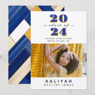Royal Blue + Gold Photo Graduation Announcement