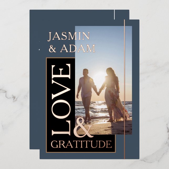 Royal Blue Gold Photo Wedding Love and Gratitude (Front/Back)
