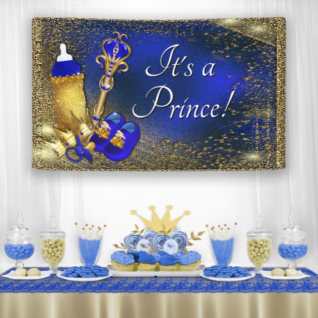 Royal Blue Gold Prince Baby Shower Banner (Add your own text, font style, etc.)
