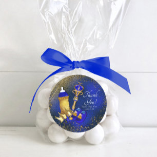Royal Blue Gold Prince Baby Shower Classic Round Sticker