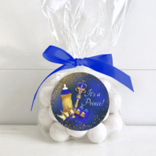 Royal Blue Gold Prince Baby Shower Classic Round Sticker