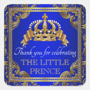 Royal Blue Gold Prince Baby Shower Favour Stickers