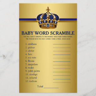Royal Blue Gold Prince Baby Shower Games Flyer