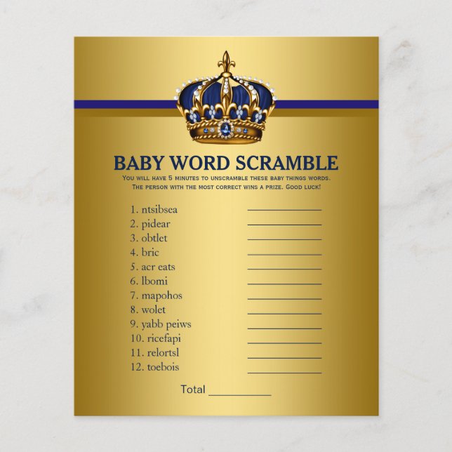 Royal Blue Gold Prince Baby Shower Games Flyer (Front)