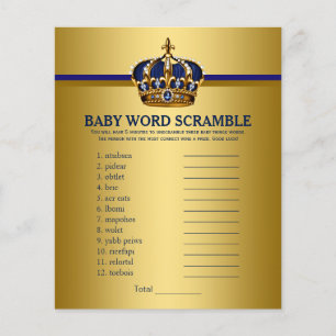 Royal Blue Gold Prince Baby Shower Games Flyer