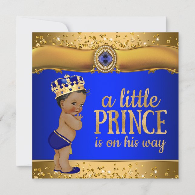 Royal Blue Gold Prince Baby Shower Invitation (Front)