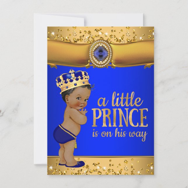 Royal Blue Gold Prince Baby Shower Invitation (Front)